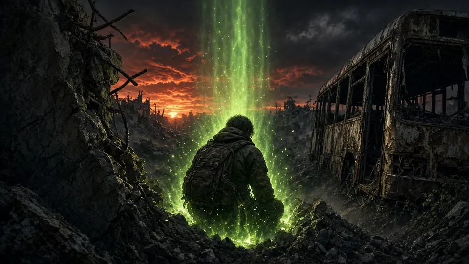 Player trapped between rubble being rescued by a teleport beam